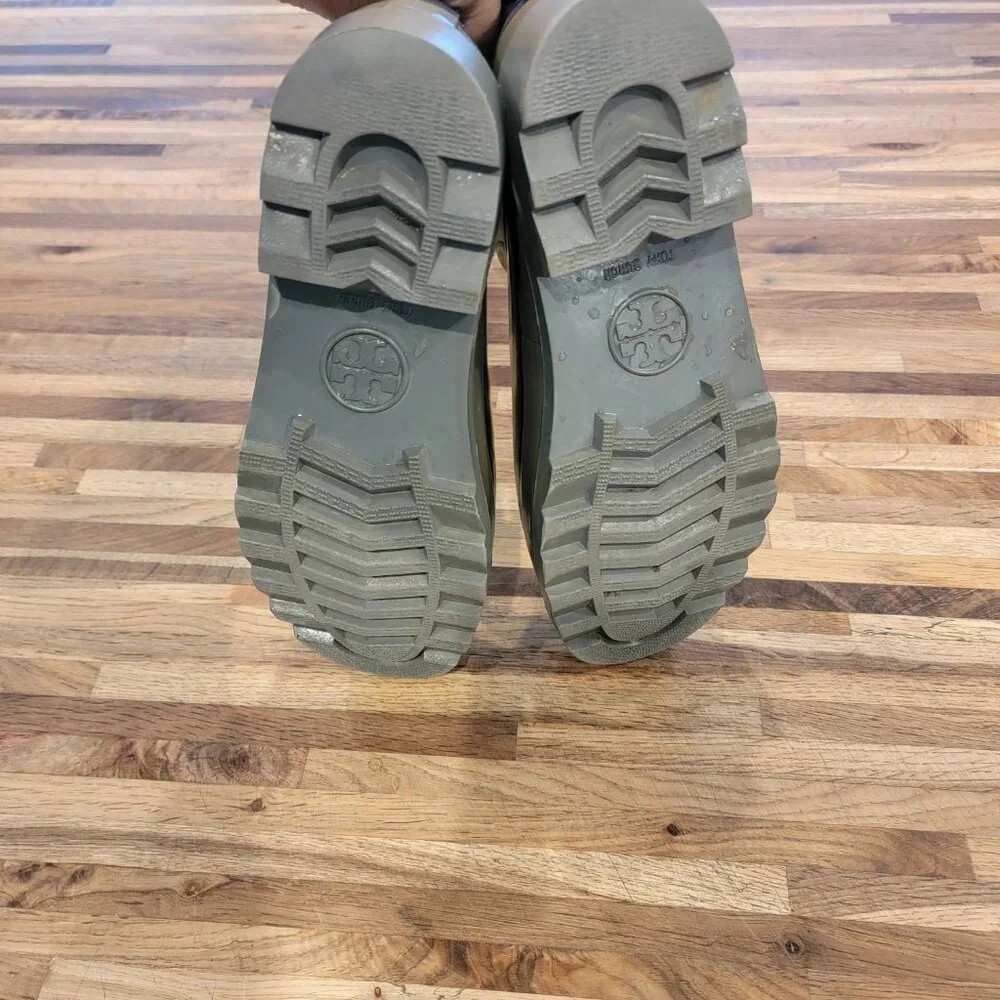 Tory Burch Tall Logo Black & Gray Rubber Rain Boots